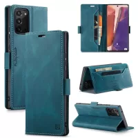 AUTSPACE A01 Series RFID Blocking Retro Matte Leather Stand Case Wallet for Samsung Galaxy Note20 4G/5G - Blue