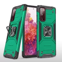 2-in-1 TPU + PC + Metal Cover Case with Metal Sheet + Ring Kickstand for Samsung Galaxy S20 FE/S20 Fan Edition/S20 FE 5G/S20 Fan Edition 5G/S20 Lite - Blackish Green