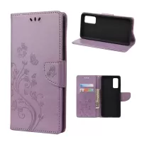 For Samsung Galaxy S20 FE/S20 Fan Edition/S20 FE 5G/S20 Fan Edition 5G/S20 Lite Butterfly Pattern Imprinting Stand Leather Wallet Phone Cover Shell - Light Purple