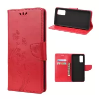 For Samsung Galaxy S20 FE/S20 Fan Edition/S20 FE 5G/S20 Fan Edition 5G/S20 Lite Butterfly Pattern Imprinting Stand Leather Wallet Phone Cover Shell - Red