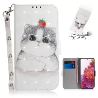 For Samsung Galaxy S20 FE/S20 Fan Edition/S20 FE 5G/S20 Fan Edition 5G/S20 Lite Light Spot Decor Pattern Printing Wallet Stand Leather Phone Case with Strap - Cat
