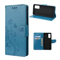 For Samsung Galaxy S20 FE/S20 Fan Edition/S20 FE 5G/S20 Fan Edition 5G/S20 Lite Butterfly Pattern Imprinting Stand Leather Wallet Phone Cover Shell - Blue