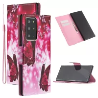 Advanced Pattern Printing PU Leather Wallet Stand Phone Cover Case with Strap for Samsung Galaxy Note20 Ultra/Note20 Ultra 5G - Red Butterfly