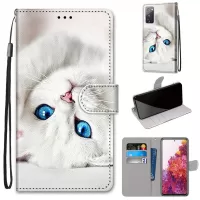Anti-Drop Wallet Stand Case Pattern Printing Shell for Samsung Galaxy S20 FE/S20 Fan Edition/S20 FE 5G/S20 Fan Edition 5G/S20 Lite - Blue Eyes Cat