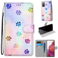 Anti-Drop Wallet Stand Case Pattern Printing Shell for Samsung Galaxy S20 FE/S20 Fan Edition/S20 FE 5G/S20 Fan Edition 5G/S20 Lite - Cat Footprint