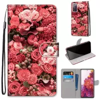 Anti-Drop Wallet Stand Case Pattern Printing Shell for Samsung Galaxy S20 FE/S20 Fan Edition/S20 FE 5G/S20 Fan Edition 5G/S20 Lite - Red Flower