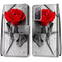 Pattern Printing Phone Case for Samsung Galaxy S20 FE/S20 Fan Edition/S20 FE 5G/S20 Fan Edition 5G/S20 Lite, PU Leather Stand Flip Wallet Cover - Rose