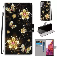 Anti-Drop Wallet Stand Case Pattern Printing Shell for Samsung Galaxy S20 FE/S20 Fan Edition/S20 FE 5G/S20 Fan Edition 5G/S20 Lite - Golden Flower