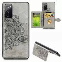 Card Slot Design PU Leather Coated TPU Phone Case with Kickstand and Strap for Samsung Galaxy S20 FE 4G/FE 5G/S20 Lite  - Grey