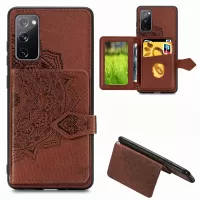 Card Slot Design PU Leather Coated TPU Phone Case with Kickstand and Strap for Samsung Galaxy S20 FE 4G/FE 5G/S20 Lite  - Brown