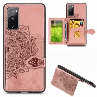 Card Slot Design PU Leather Coated TPU Phone Case with Kickstand and Strap for Samsung Galaxy S20 FE 4G/FE 5G/S20 Lite  - Pink
