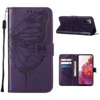 Imprint Butterflies Flower Wallet Stand Leather Case for Samsung Galaxy S20 FE 5G/Fan Edition 5G/S20 FE/Fan Edition/S20 Lite - Dark Purple