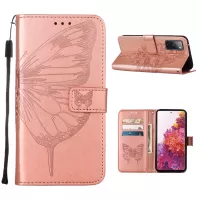 Imprint Butterflies Flower Wallet Stand Leather Case for Samsung Galaxy S20 FE 5G/Fan Edition 5G/S20 FE/Fan Edition/S20 Lite - Pink