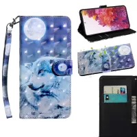 Light Spot Decor Pattern Printing Wallet Stand Leather Cover Case for Samsung Galaxy S20 FE 4G/5G/S20 Lite - Wolf and Moon