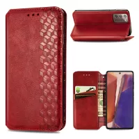 Fashionable Diamond Effect Leather Phone Auto-Absorbed Cover Case for Samsung Galaxy Note20/Note20 5G - Red
