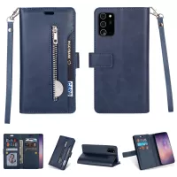 Multi-slot with Wallet Zippered Leather Cover for Samsung Galaxy Note20/Note20 5G - Blue