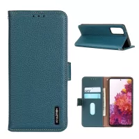 Litchi Grain Top Layer Genuine Leather Wallet Phone Case for Samsung Galaxy S20 FE/Fan Edition/S20 FE 5G/Fan Edition 5G/S20 Lite - Green