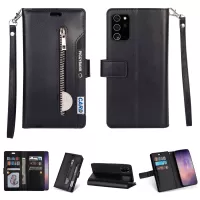 Multi-slot with Wallet Zippered Leather Cover for Samsung Galaxy Note20/Note20 5G - Black