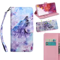 Light Spot Decor Pattern Printing Wallet Stand Leather Cover Case for Samsung Galaxy S20 FE 4G/5G/S20 Lite - Purple/Wolf