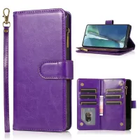Crazy Horse Leather Coated TPU Wallet Phone Stand Case with 9 Card Slots Kickstand Shell for Samsung Galaxy Note20 Ultra 5G / Galaxy Note20 Ultra - Purple