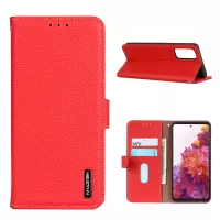 Litchi Grain Top Layer Genuine Leather Wallet Phone Case for Samsung Galaxy S20 FE/Fan Edition/S20 FE 5G/Fan Edition 5G/S20 Lite - Red