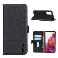 Litchi Grain Top Layer Genuine Leather Wallet Phone Case for Samsung Galaxy S20 FE/Fan Edition/S20 FE 5G/Fan Edition 5G/S20 Lite - Black