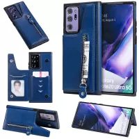 KT Leather Coated Series-2 New Anti-Drop Leather Coated Phone Case with Outer Card Slots and Zippered Pocket for Samsung Galaxy Note20 Ultra/Note20 Ultra 5G - Blue