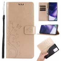 Butterfly Flower Imprinting TPU + PU Leather Wallet Stand Cover Case for Samsung Galaxy Note20 Ultra/Note20 Ultra 5G - Gold