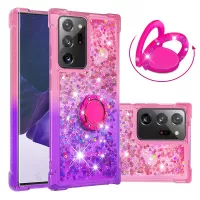 Kickstand Quicksand TPU Case for Samsung Galaxy Note20 Ultra/Note20 Ultra 5G Gradient Shockproof Shell - Rose / Purple