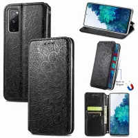 Stand Wallet Design Imprinted Mandala Flower Pattern Auto-absorbed PU Leather Case for Samsung Galaxy S20 FE 4G/FE 5G/S20 Lite  - Black