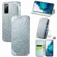 Stand Wallet Design Imprinted Mandala Flower Pattern Auto-absorbed PU Leather Case for Samsung Galaxy S20 FE 4G/FE 5G/S20 Lite  - Grey