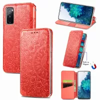Stand Wallet Design Imprinted Mandala Flower Pattern Auto-absorbed PU Leather Case for Samsung Galaxy S20 FE 4G/FE 5G/S20 Lite  - Red