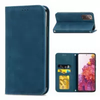 Auto-absorbed Vintage Style Leather Phone Case Cover for Samsung Galaxy S20 FE 4G/FE 5G/S20 Lite  - Blue