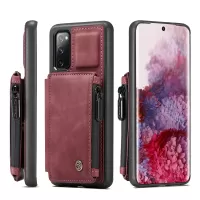 CASEME C20 Zipper Pocket Design PU Leather Coated TPU Wallet Phone Case for Samsung Galaxy S20 FE/S20 Fan Edition/S20 FE 5G/S20 Fan Edition 5G/S20 Lite - Wine Red