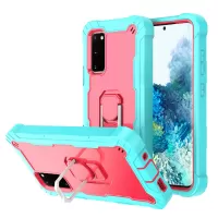 Shockproof PC + Silicone Phone Case with Built-in Kickstand Design for Samsung Galaxy S20 FE/S20 Fan Edition/S20 FE 5G/S20 Fan Edition 5G/S20 Lite - Aqua/Rose Red