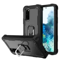 Shockproof PC + Silicone Phone Case with Built-in Kickstand Design for Samsung Galaxy S20 FE/S20 Fan Edition/S20 FE 5G/S20 Fan Edition 5G/S20 Lite - Black/Black