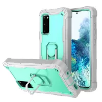 Shockproof PC + Silicone Phone Case with Built-in Kickstand Design for Samsung Galaxy S20 FE/S20 Fan Edition/S20 FE 5G/S20 Fan Edition 5G/S20 Lite - Grey/Aqua