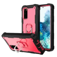 Shockproof PC + Silicone Phone Case with Built-in Kickstand Design for Samsung Galaxy S20 FE/S20 Fan Edition/S20 FE 5G/S20 Fan Edition 5G/S20 Lite - Black/Rose Red