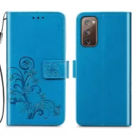 Clover Pattern Imprinting Leather Stand Case with Wallet Design for Samsung Galaxy S20 FE/S20 Fan Edition/S20 FE 5G/S20 Fan Edition 5G/S20 Lite - Blue