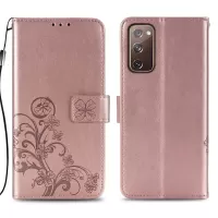 Clover Pattern Imprinting Leather Stand Case with Wallet Design for Samsung Galaxy S20 FE/S20 Fan Edition/S20 FE 5G/S20 Fan Edition 5G/S20 Lite - Rose Gold