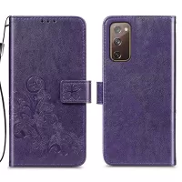 Clover Pattern Imprinting Leather Stand Case with Wallet Design for Samsung Galaxy S20 FE/S20 Fan Edition/S20 FE 5G/S20 Fan Edition 5G/S20 Lite - Purple