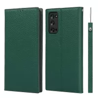 Litchi Texture Stand Genuine Leather Case with Strap for Samsung Galaxy S20 FE/S20 FE 5G/S20 Lite - Green