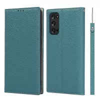 Litchi Texture Stand Genuine Leather Case with Strap for Samsung Galaxy S20 FE/S20 FE 5G/S20 Lite - Baby Blue