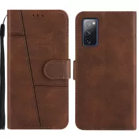 Full Protection Wallet Stand Design Concise Splicing Leather Phone Cover Case with Strap for Samsung Galaxy S20 FE/S20 Fan Edition/S20 FE 5G/S20 Fan Edition 5G/S20 Lite - Coffee