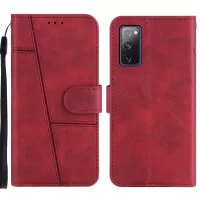 Full Protection Wallet Stand Design Concise Splicing Leather Phone Cover Case with Strap for Samsung Galaxy S20 FE/S20 Fan Edition/S20 FE 5G/S20 Fan Edition 5G/S20 Lite - Red