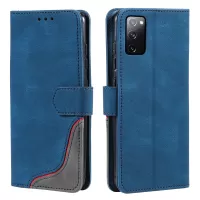Skin-Feel Tri-Color Splicing PU Leather Wallet Phone Case Stand Cover for Samsung Galaxy S20 FE/S20 Fan Edition/S20 FE 5G/S20 Fan Edition 5G/S20 Lite - Blue