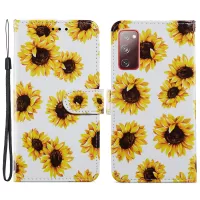 Pattern Printing Design PU Leather Folio Flip Case with Card Holder Slots & Wrist Strap for Samsung Galaxy S20 Lite / S20 FE 5G / 4G / S20 Fan Edition - Sunflower