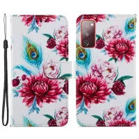 Pattern Printing Design PU Leather Folio Flip Case with Card Holder Slots & Wrist Strap for Samsung Galaxy S20 Lite / S20 FE 5G / 4G / S20 Fan Edition - Peacock Flower