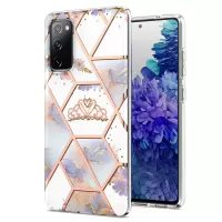 2.0mm IMD IML Flower Pattern Shell Electroplating Marble Phone Case for Samsung Galaxy S20 Lite / S20 Fan Edition / FE 4G / 5G - Marble/Crown