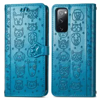 Imprint Cat Dog Pattern Leather Case with Stand Wallet for Samsung Galaxy S20 Lite/S20 FE/S20 Fan Edition/S20 FE 5G/S20 Fan Edition 5G- Blue
